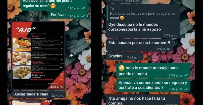 La esposa bloqueó a la clienta tras pedir el menú. Foto: Captura de pantalla