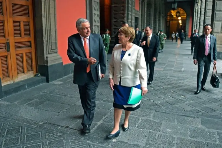 Michelle Bachelet en una visita a Palacio Nacional con el presidente AMLO. Foto: Presidencia (Cuartoscuro).