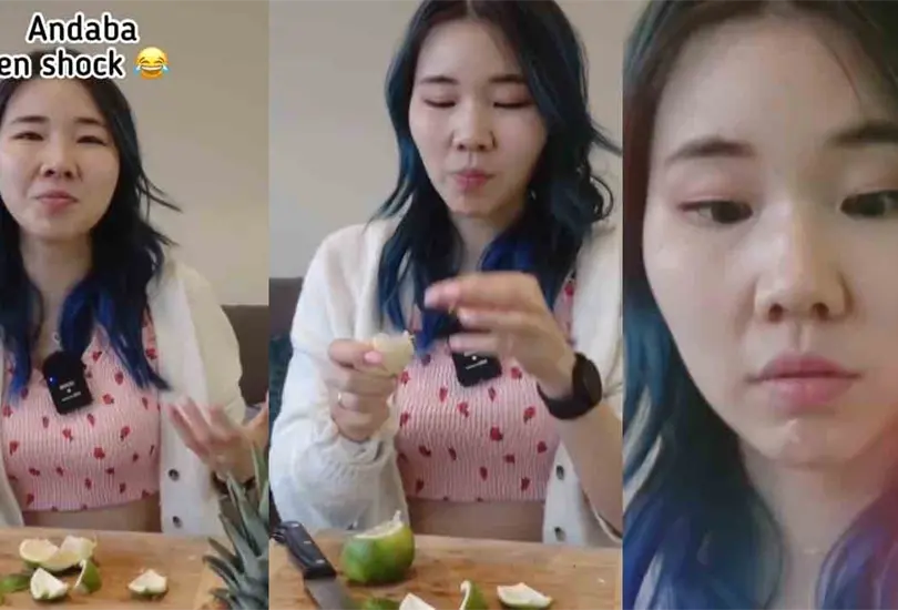 La influencer coreana llor&oacute; tras probar las frutas 