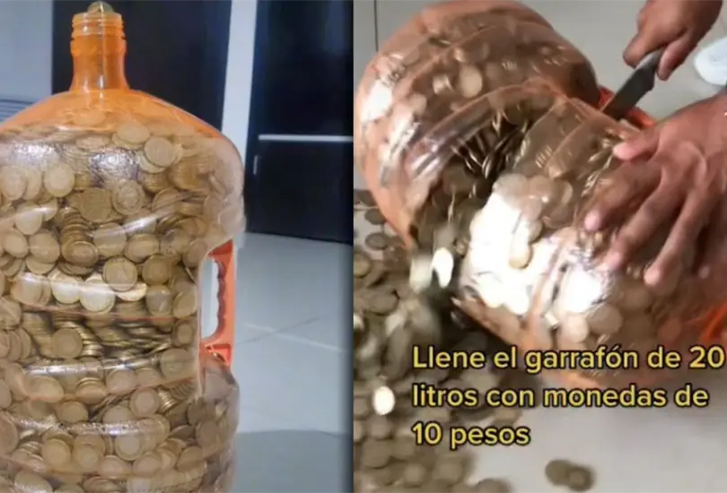 Hombre llena garraf&oacute;n con monedas de 10 pesos y esto ahorr&oacute; 
