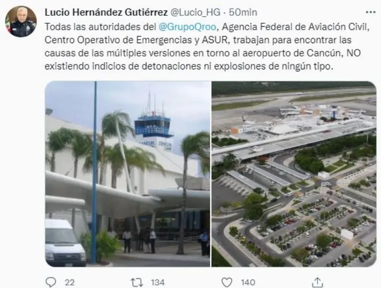Autoridades aseguran que no hubo balacera en el aeropuerto de Cancún.