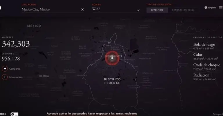 Si una bomba nuclear cayera en la CDMX dañaría a más de 900 mil personas. FOTO: Captura de pantalla.