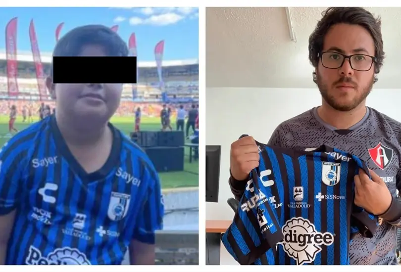 Ni&ntilde;o regala su playera a aficionado