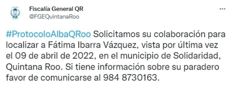 A través de sus redes sociales, la FGE había emitido fichas de búsqueda. FOTO: Twitter