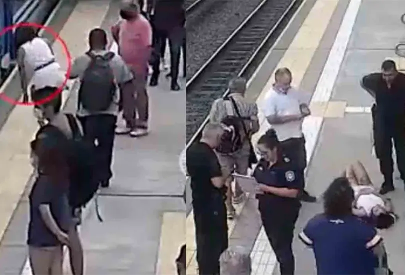 Las c&aacute;maras de seguridad del sitio lograron capturar el momento en el que la mujer se desmaya sin lograr contener su ca&iacute;da en las v&iacute;as.