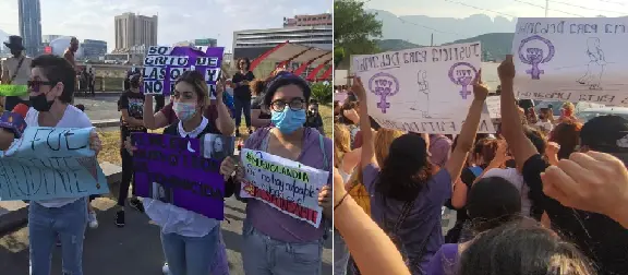 Cientos de mujeres marcharon para protestar ante la Fiscalía de Justicia de Nuevo León. 