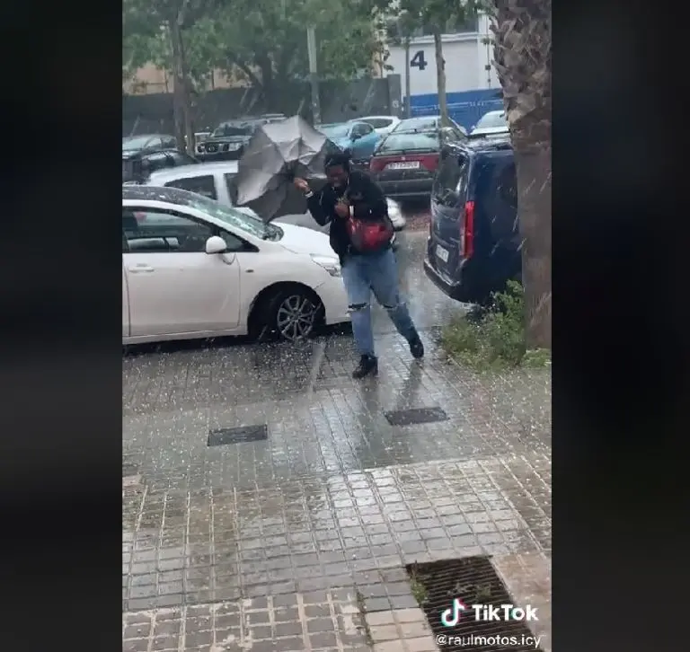 Fidel con su paraguas (TikTok)