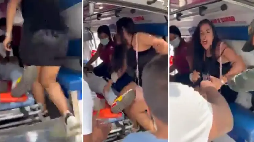 Elementos de seguridad tuvieron que obligarla a bajar de la unidad donde era atendida su pareja. Elementos de seguridad tuvieron que obligarla a bajar de la unidad donde era atendida su pareja.