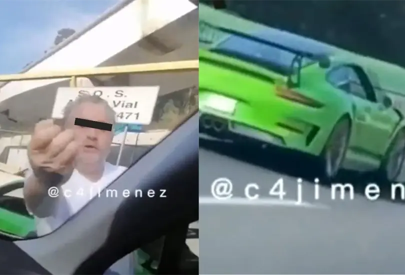 El conductor del Porsche perdió el control y comenzó a patear y a insultar al dueño de una camioneta El conductor del Porsche perdió el control y comenzó a patear y a insultar al dueño de una camioneta