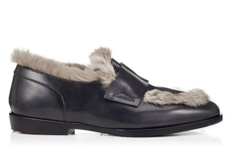 Slate Brushed Off Loafers with Rabbit Fur 
