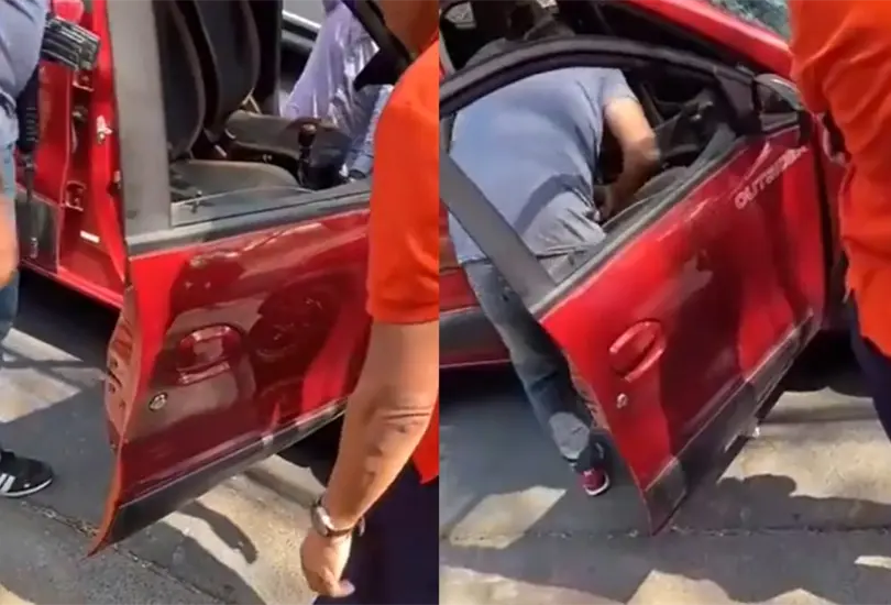 En redes sociales se hizo viral el video se ve a un polic&iacute;a vestido de civil colocar una pistola debajo del asiento de un padre de familia que viajaba con sus hijos