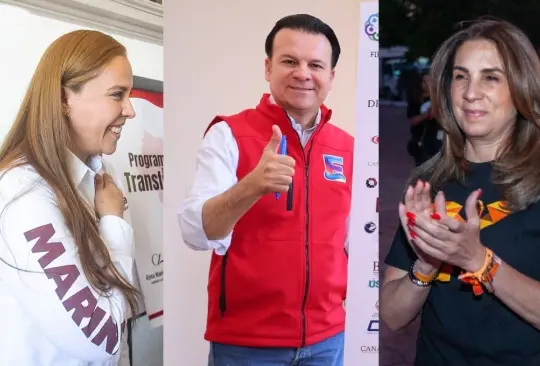 Los aspirantes al gobierno de Durango: Marina Vitela, Esteban Villegas y Patricia Flores.