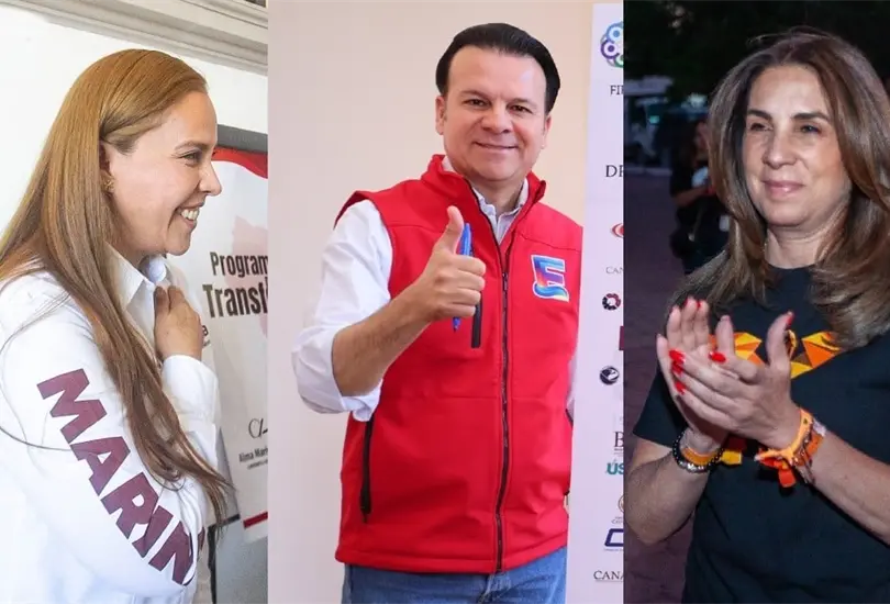 Los aspirantes al gobierno de Durango: Marina Vitela, Esteban Villegas y Patricia Flores.