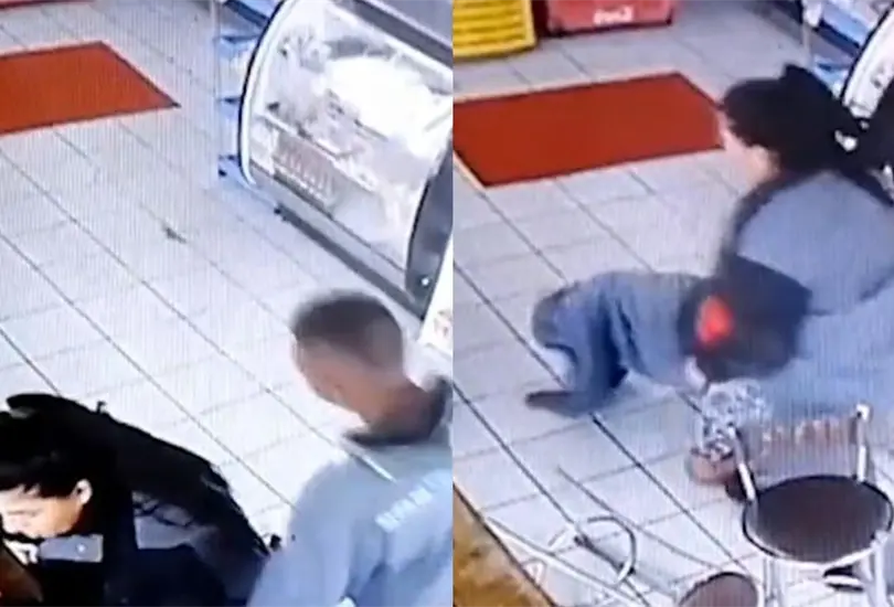 El acosador termin&oacute; en el piso y tuvo que salir corriendo. 