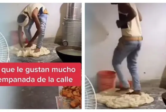 Hombre prepara masa con los pies