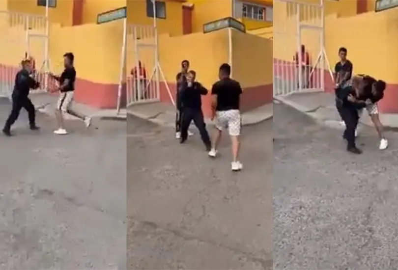 El policía de Ecatepec acabó en el piso tras la pelea. El policía de Ecatepec acabó en el piso tras la pelea.