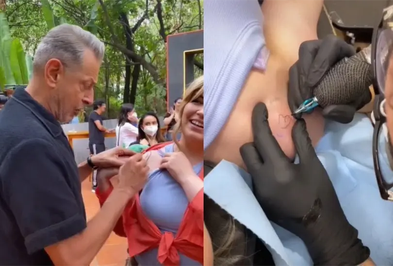 Fan se tat&uacute;a dinosaurio dibujado por el actor Jeff Goldblum, protagonista de Jurassic World