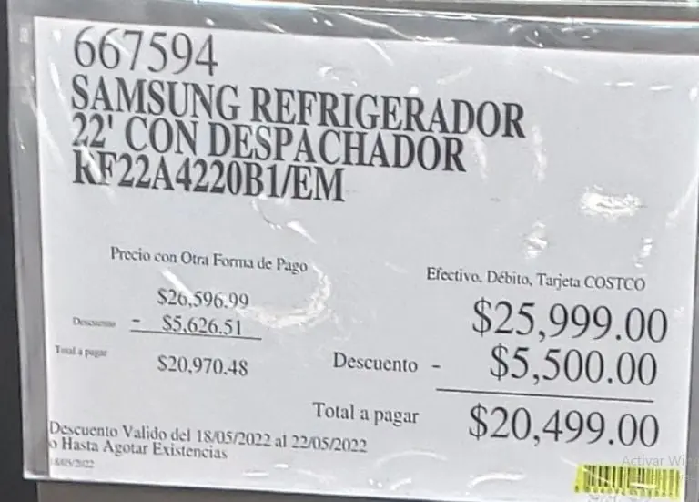 El precio del refrigerador en la tienda y día antes del Hot Sale