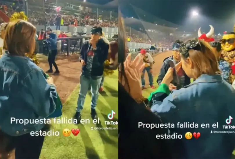 El aficionado consigui&oacute; que lo dejaran bajar al estadio para pedirle matrimonio a su pareja, sin embargo, ella lo rechaz&oacute; y sali&oacute; huyendo del lugar