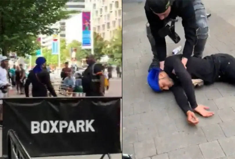 El excampe&oacute;n de peso pesado del Reino Unido le propin&oacute; un gancho de derecha justo en el rostro, por lo que el individuo cay&oacute; al instante al suelo.