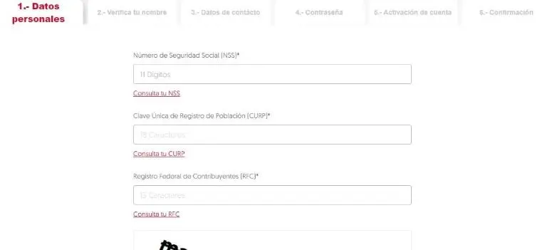 Registro para crear una cuenta en el Infonavit. Foto: captura de pantalla.