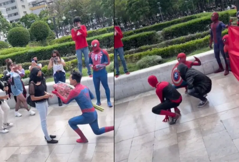 Joven se disfraza de Spiderman para pedirle matrimonio a su novia en Bellas Artes | VIDEO