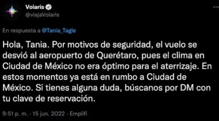 La respuesta de Volaris. Fuente: Twitter,