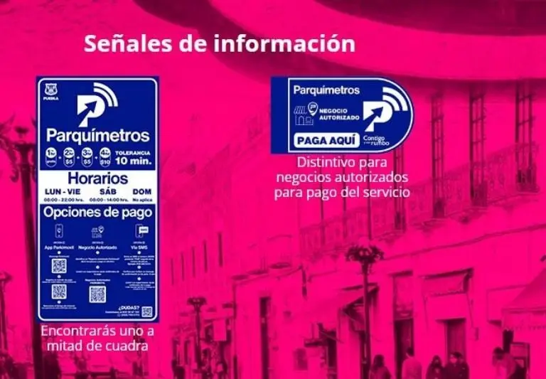 Letreros de los parquímetros en Puebla. Foto: captura de pantalla,