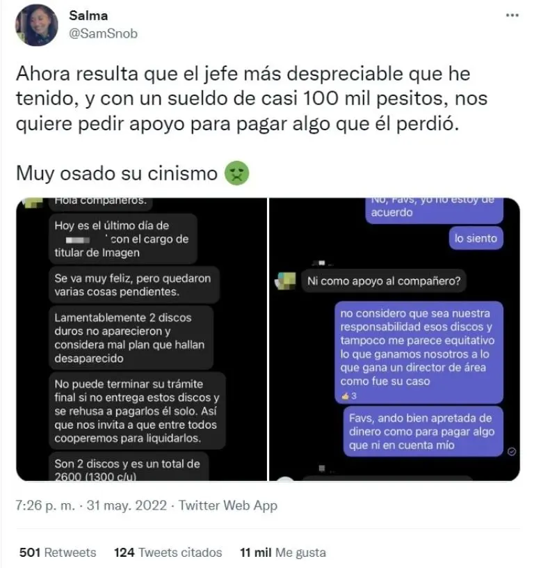 Jefe pide cooperación a empleados (Twitter @SamSnob)