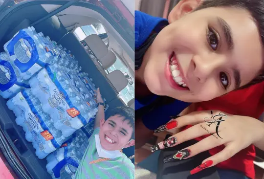 Niño de 9 años aplica uñas a cambio de botellas de agua para gente de Monterrey