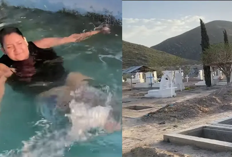 M&eacute;xico m&aacute;gico: Familia instala alberca en la pileta de un cementerio y se vuelve viral | VIDEO