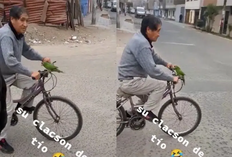 Abuelito utiliza loro como clax&oacute;n en su bicicleta y se vuelve viral | VIDEO