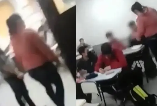 "Todo por un s&aacute;ndwich": Madre irrumpe en sal&oacute;n y cachetea a alumno que amenaz&oacute; a su hijo | VIDEO