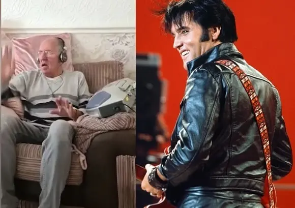 Abuelito con alzh&eacute;imer reacciona de manera conmovedora al o&iacute;r sus viejos discos de Elvis Presley