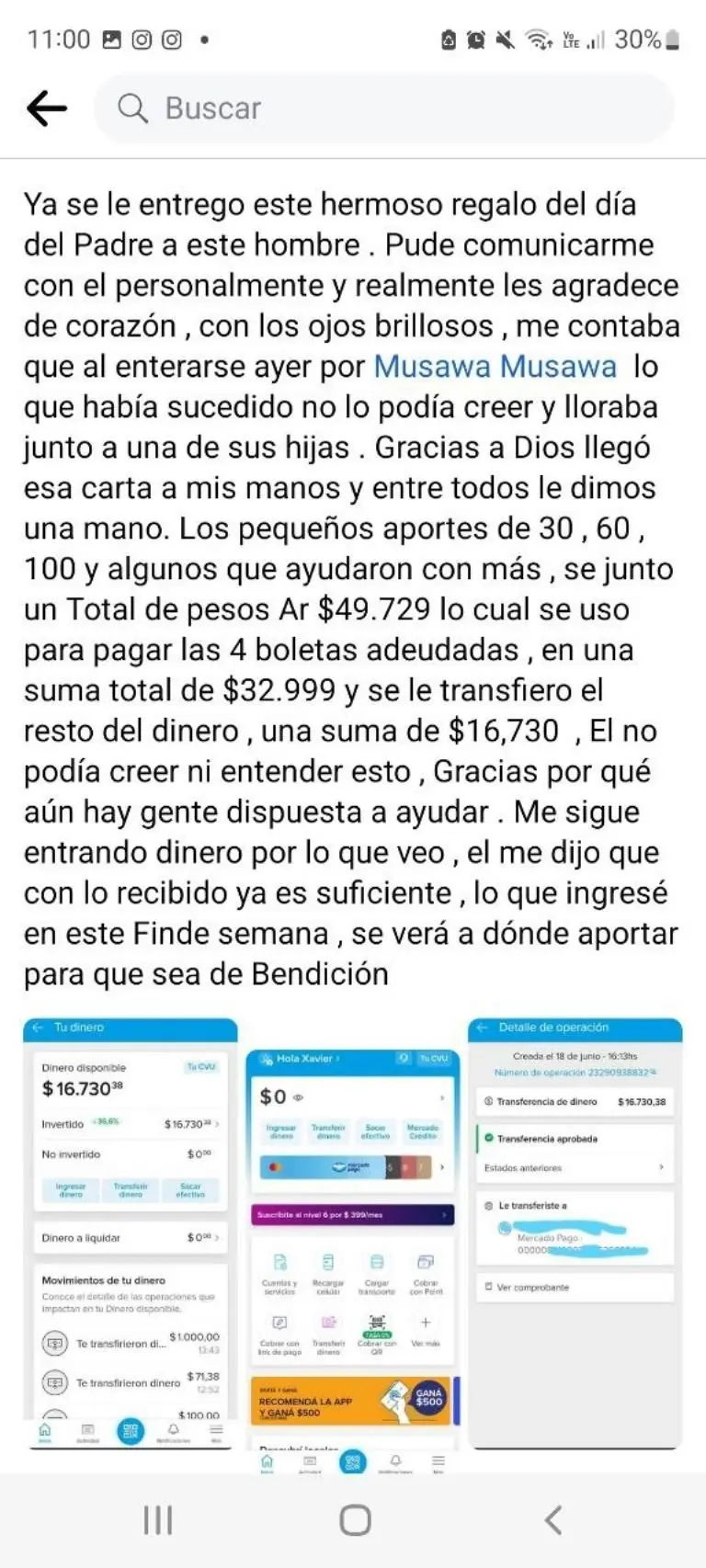 El padre de familia agradeció todo el apoyo - Facebook