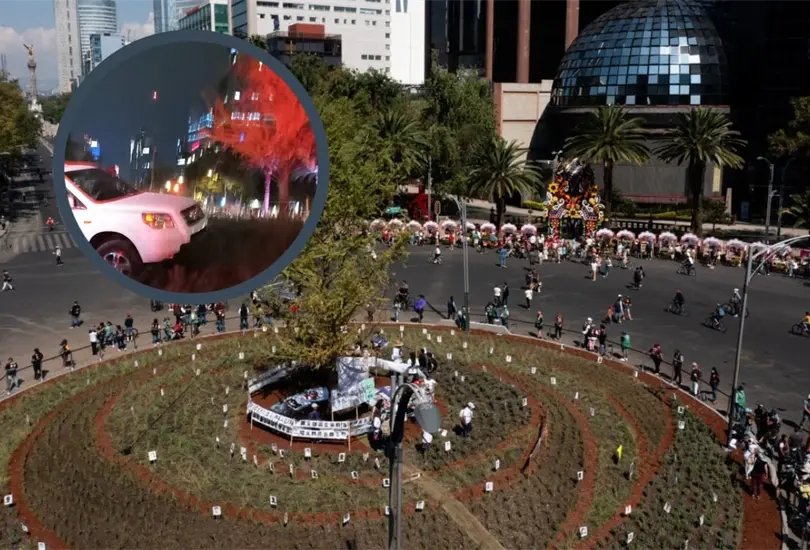 El conductor de una camioneta blanca perdió el control y se subió la jardinera de la Glorieta del Ahuehuete El conductor de una camioneta blanca perdió el control y se subió la jardinera de la Glorieta del Ahuehuete