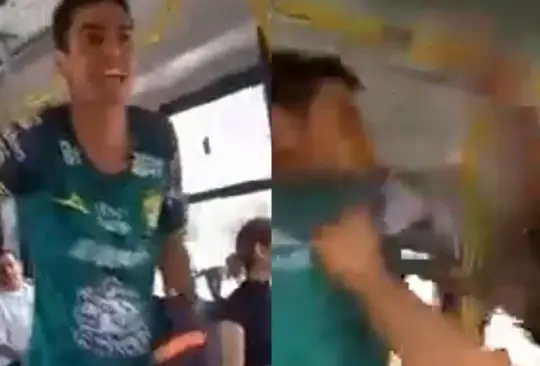 Aficionado del León pelea en transporte público. 