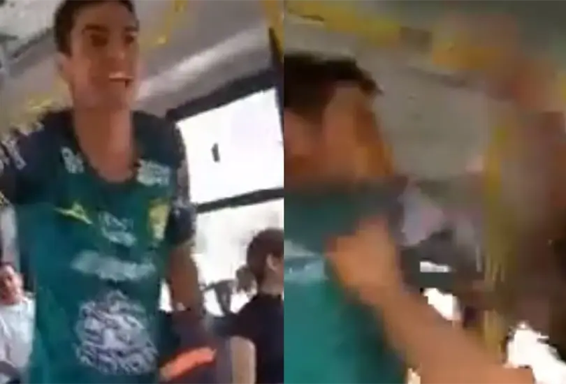 Aficionado del Le&oacute;n pelea en transporte p&uacute;blico. 