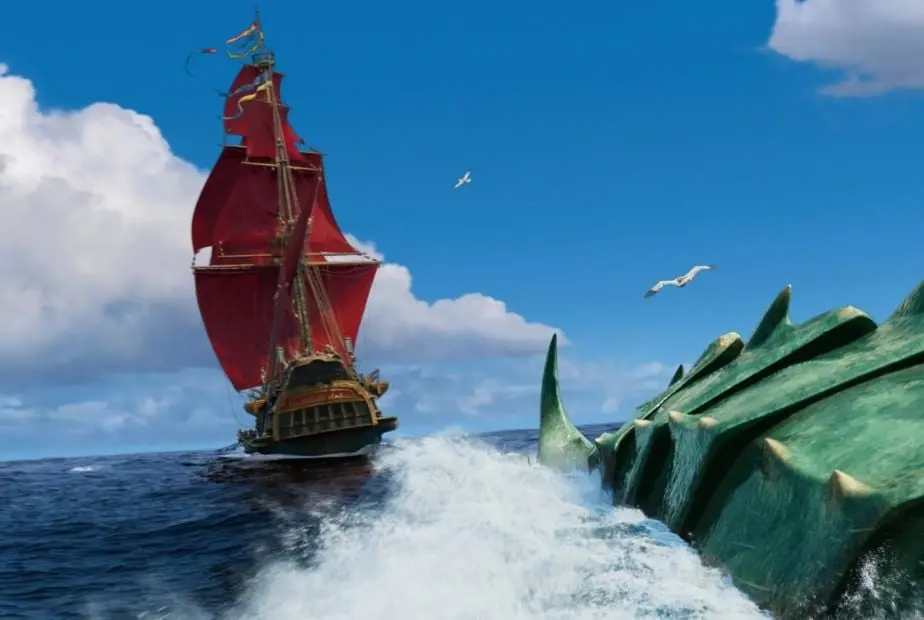 Una polizona se cuela en un barco que vive aventuras inimaginables cuando conocen a una enorme criatura marina.