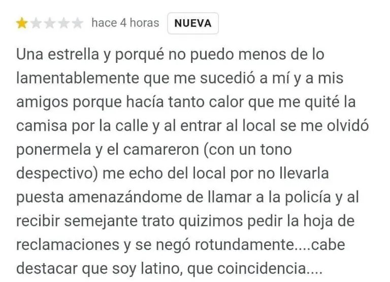 Cliente se queja de mesero (Twitter)