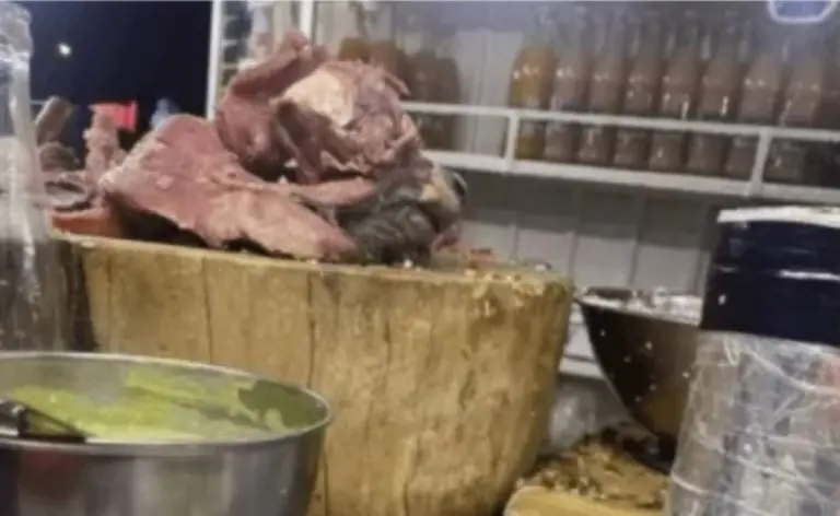 La presunta cabeza de perro en el puesto de tacos. Foto: YouTube.