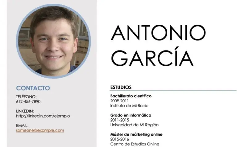Este es el ejemplo de CV que utilizó el usuario de Twitter.
