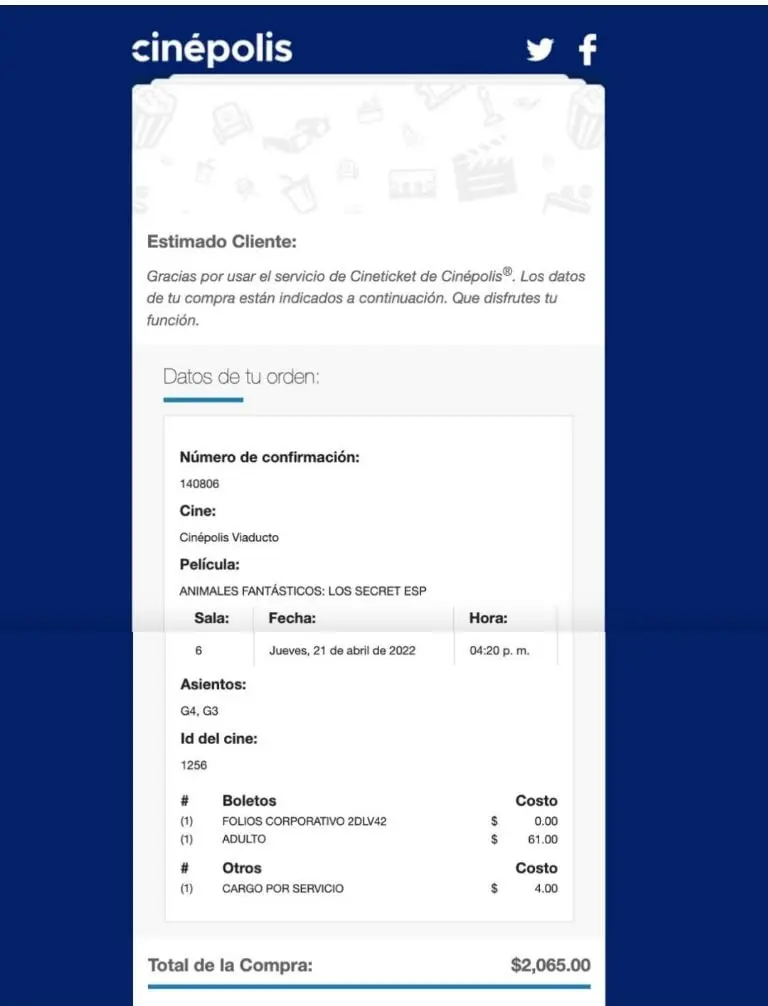 Cinépolis cobra 2 mil pesos por dos boletos - Twitter
