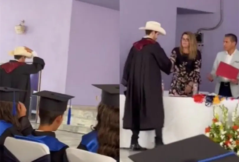 El joven fue felicitado por uno de los docentes Cr&eacute;ditos: Captura de pantalla 