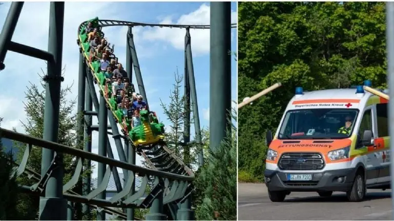 Las ambulancias tuvieron que entrar al parque temático para auxiliar a los visitantes accidentados. Foto: Twitter.