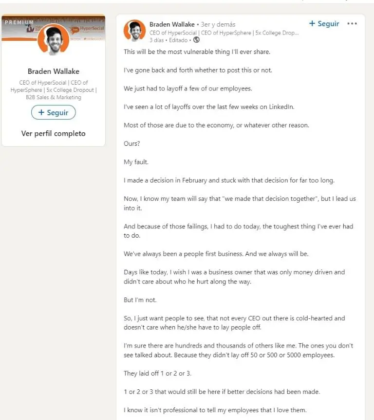 CEO publica foto llorando (LinkedIn)