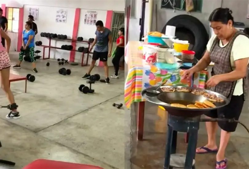 Mujer se vuelve viral por vender garnachas dentro de un gym  Cr&eacute;ditos: Captura de pantalla 