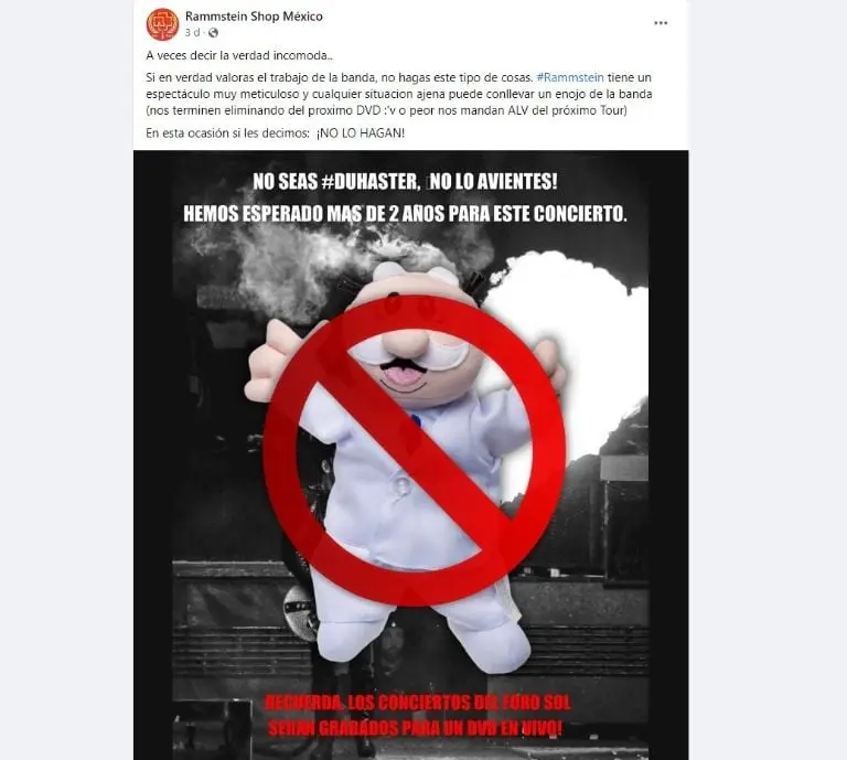 Piden no aventar peluches de Dr. Simi a Rammstein (Facebook)