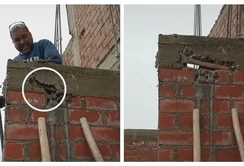 Alba&ntilde;iles olvidan el martillo dentro de la pared