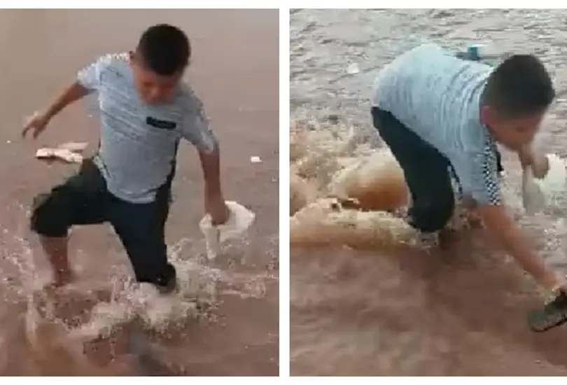 Ni&ntilde;o tira las tortillas para salvar sus chanclas